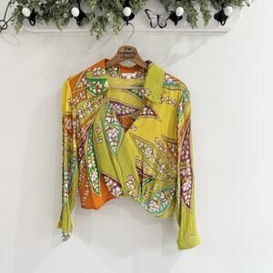 Haute Hippe Colorful Boho V Neck Crop Blouse Small Floral CD725